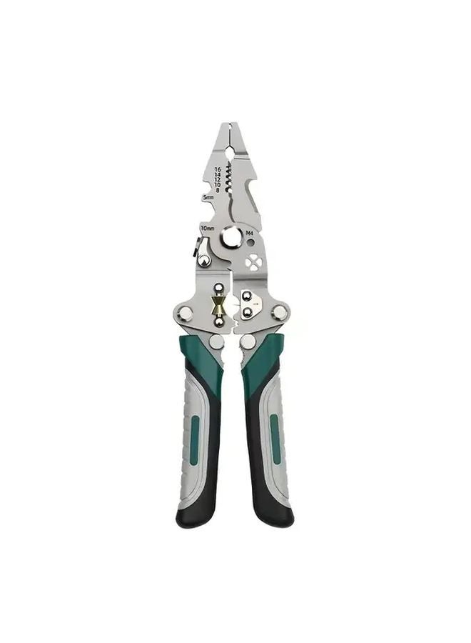 Green Folding Electrician Pliers Chrome Vanadium Steel Industrial Grade Tool with Crimping Clamping Twisting Nail Pulling - Image 1