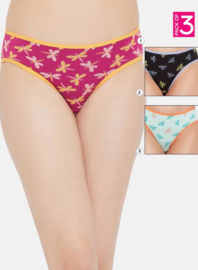 Clovia Pack of 3 - Dragonfly Print Low Rise Bikini Briefs - Image 1