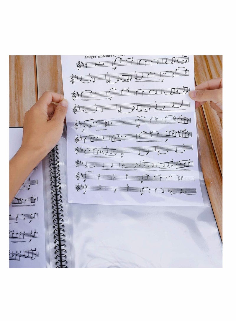 Zikra Music Sheet Folder Song File, Clef Paper Storage Documents Holder Bag, Blank Plastic Concert Choral Folder A4 30 Pockets for Musicians and Band, Writable and 180-degree Spiral-Bound - Image 2