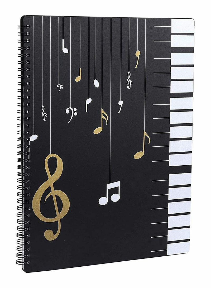 Zikra Music Sheet Folder Song File, Clef Paper Storage Documents Holder Bag, Blank Plastic Concert Choral Folder A4 30 Pockets for Musicians and Band, Writable and 180-degree Spiral-Bound - Image 1