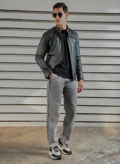 HIGH STAR Men's Grey 100% Cotton Bleached Full Length Tapered Fit Jeans