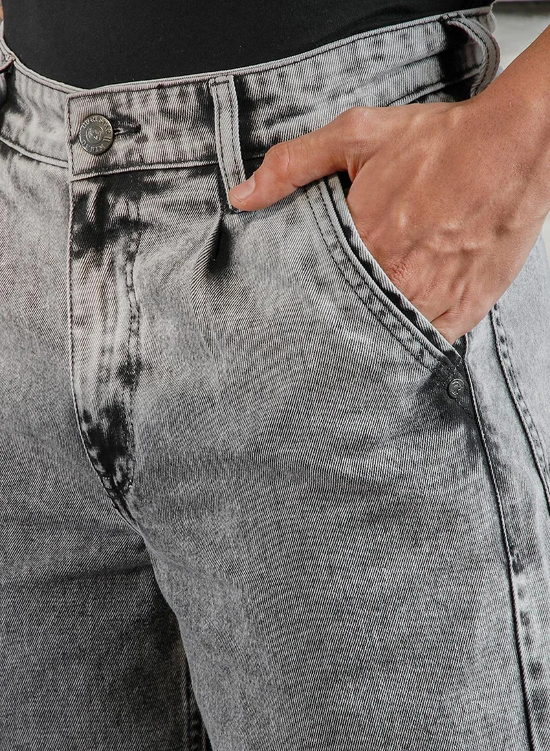 HIGH STAR Men's Grey 100% Cotton Bleached Full Length Tapered Fit Jeans