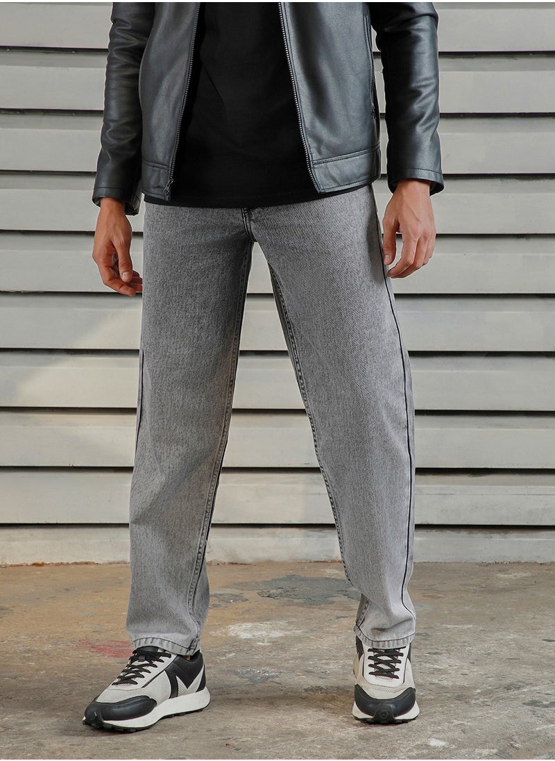HIGH STAR Relaxed Fit Grey Jeans for Men, Mid-Rise and Heavy Fade  - Image 1