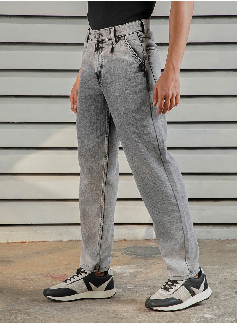 HIGH STAR Relaxed Fit Grey Jeans for Men, Mid-Rise and Heavy Fade  - Image 3