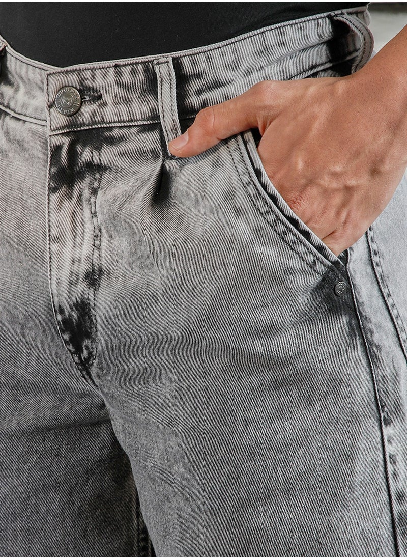 HIGH STAR Relaxed Fit Grey Jeans for Men, Mid-Rise and Heavy Fade  - Image 5