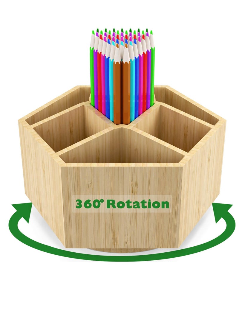 Excefore Bamboo Art Supply Organizer, Back to School Supplies, Hold 350+ Pencils, Rotating School Supplies Holder for Pen, Colored Pencil, Art Brushes, Desktop Storage Caddy for Classroom & Art Studio  - Image 1