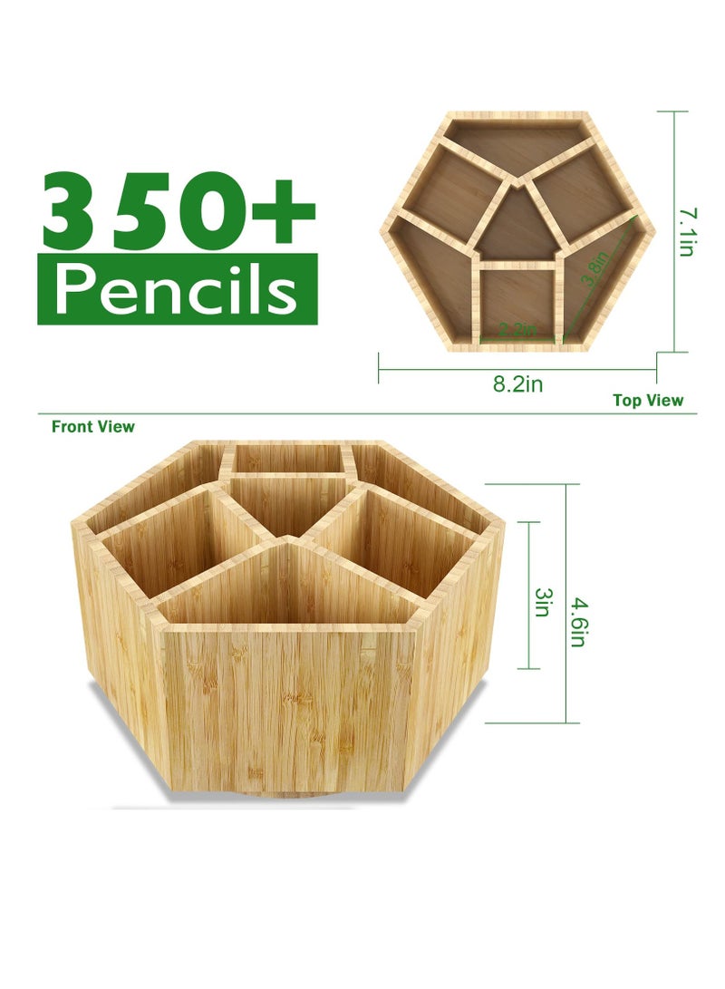 Excefore Bamboo Art Supply Organizer, Back to School Supplies, Hold 350+ Pencils, Rotating School Supplies Holder for Pen, Colored Pencil, Art Brushes, Desktop Storage Caddy for Classroom & Art Studio  - Image 2