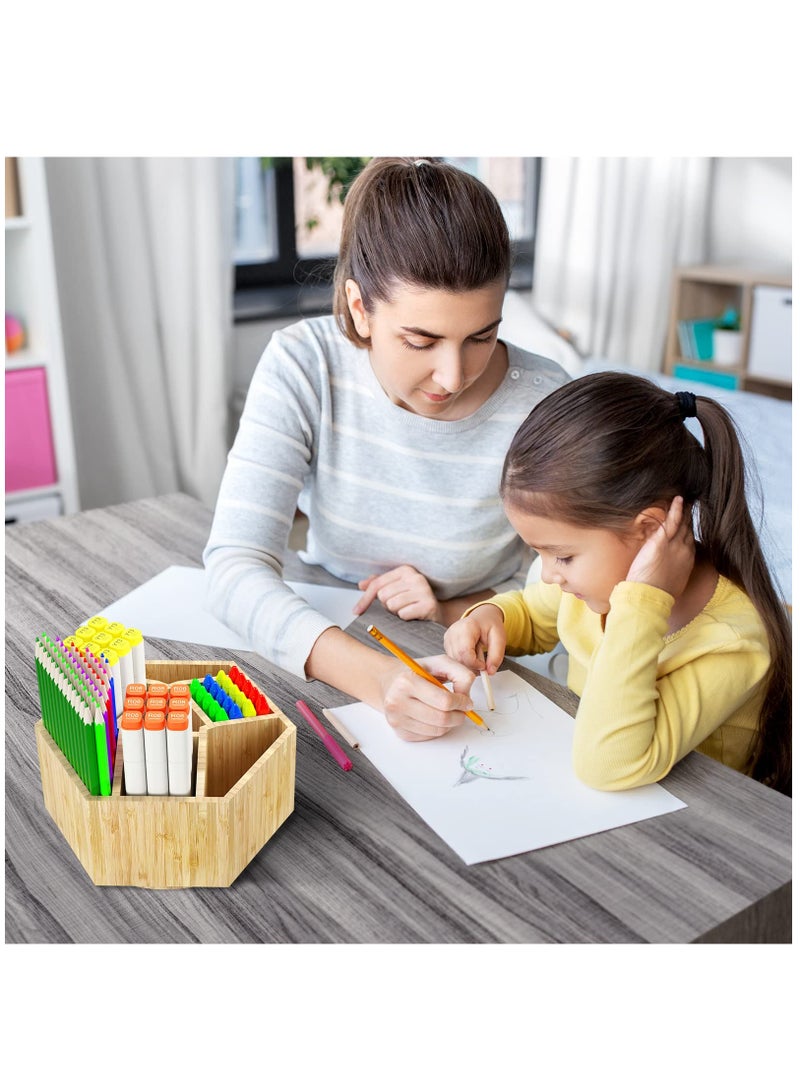 Excefore Bamboo Art Supply Organizer, Back to School Supplies, Hold 350+ Pencils, Rotating School Supplies Holder for Pen, Colored Pencil, Art Brushes, Desktop Storage Caddy for Classroom & Art Studio  - Image 3