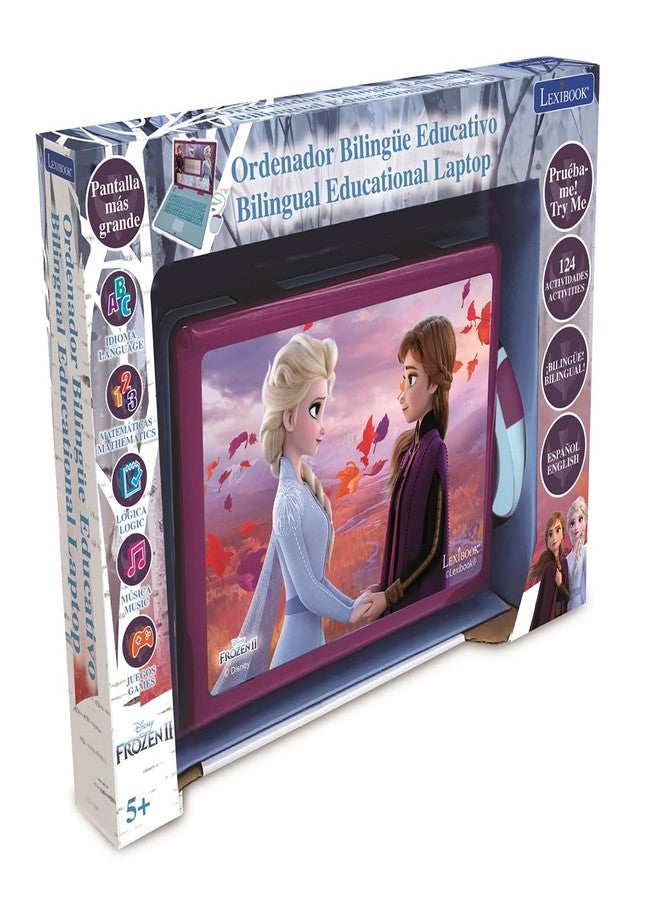 ليكسيبوك LEXiBOOK Disney Frozen 2 - كمبيوتر محمول تعليمي ثنائي اللغة (إسبانية/إنجليزية) - لعبة للبنات مع 124 نشاطًا للتعلم واللعب والموسيقى مع إلسا وآنا - أزرق/أرجواني، JC598FZi2 - Image 4