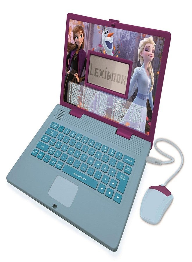 ليكسيبوك LEXiBOOK Disney Frozen 2 - كمبيوتر محمول تعليمي ثنائي اللغة (إسبانية/إنجليزية) - لعبة للبنات مع 124 نشاطًا للتعلم واللعب والموسيقى مع إلسا وآنا - أزرق/أرجواني، JC598FZi2 - Image 1