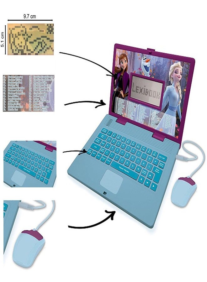 ليكسيبوك LEXiBOOK Disney Frozen 2 - كمبيوتر محمول تعليمي ثنائي اللغة (إسبانية/إنجليزية) - لعبة للبنات مع 124 نشاطًا للتعلم واللعب والموسيقى مع إلسا وآنا - أزرق/أرجواني، JC598FZi2 - Image 3