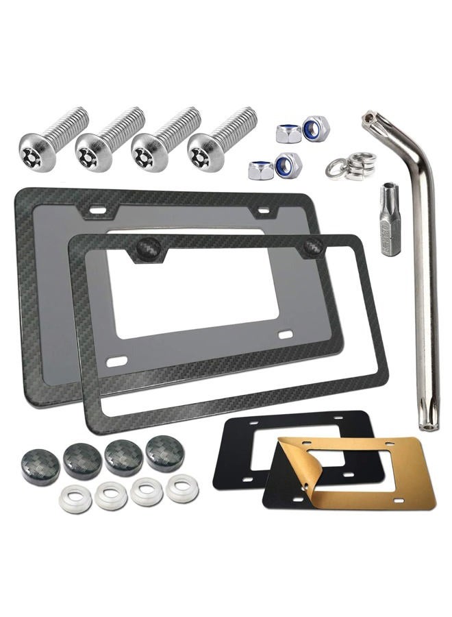 BGGTMO Anti Theft License Plate Frames -Carbon Fiber Style Metal Aluminum License Plate Holders, Contains 100% Stainless Steel License Plate Anti Theft Screws, Fit US Car Front and Rear License Plate Cover - Image 1