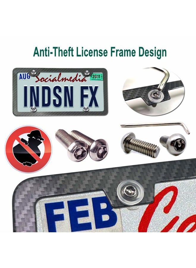 BGGTMO Anti Theft License Plate Frames -Carbon Fiber Style Metal Aluminum License Plate Holders, Contains 100% Stainless Steel License Plate Anti Theft Screws, Fit US Car Front and Rear License Plate Cover - Image 2