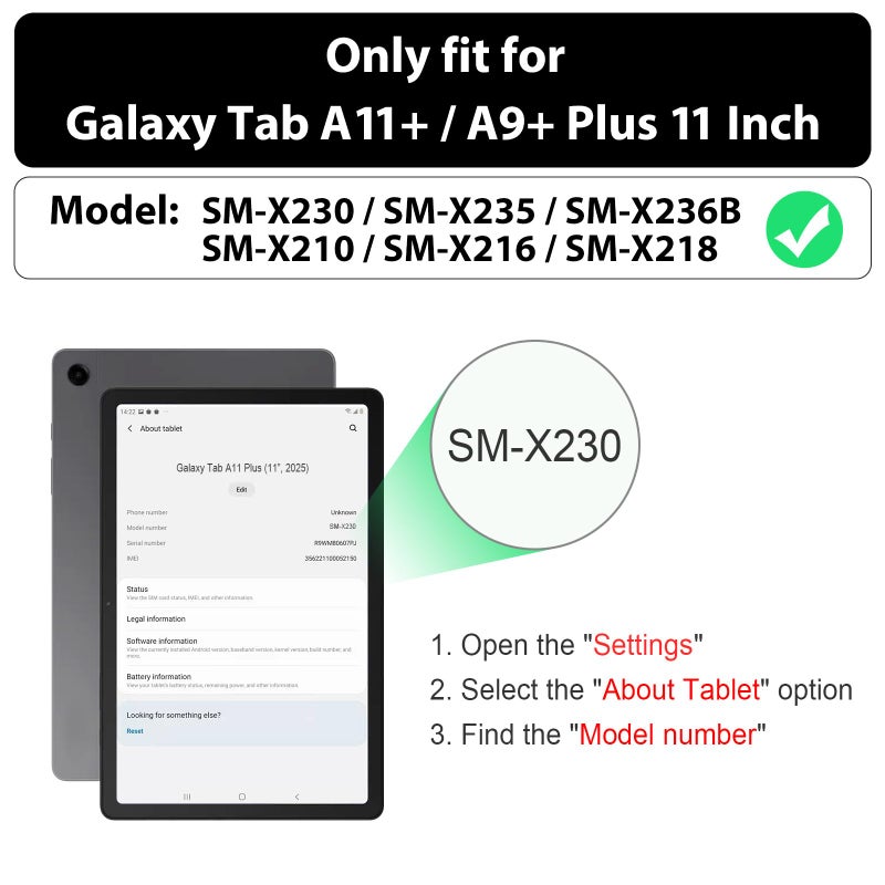 SEYMAC Case for Samsung Galaxy Tab A11+ Plus / A9+ Plus 11" 2026/2024, Heavy Duty Shockproof Protective Case with Screen Protector, Rotating Stand and Hand/Shoulder Strap, Black - Image 2