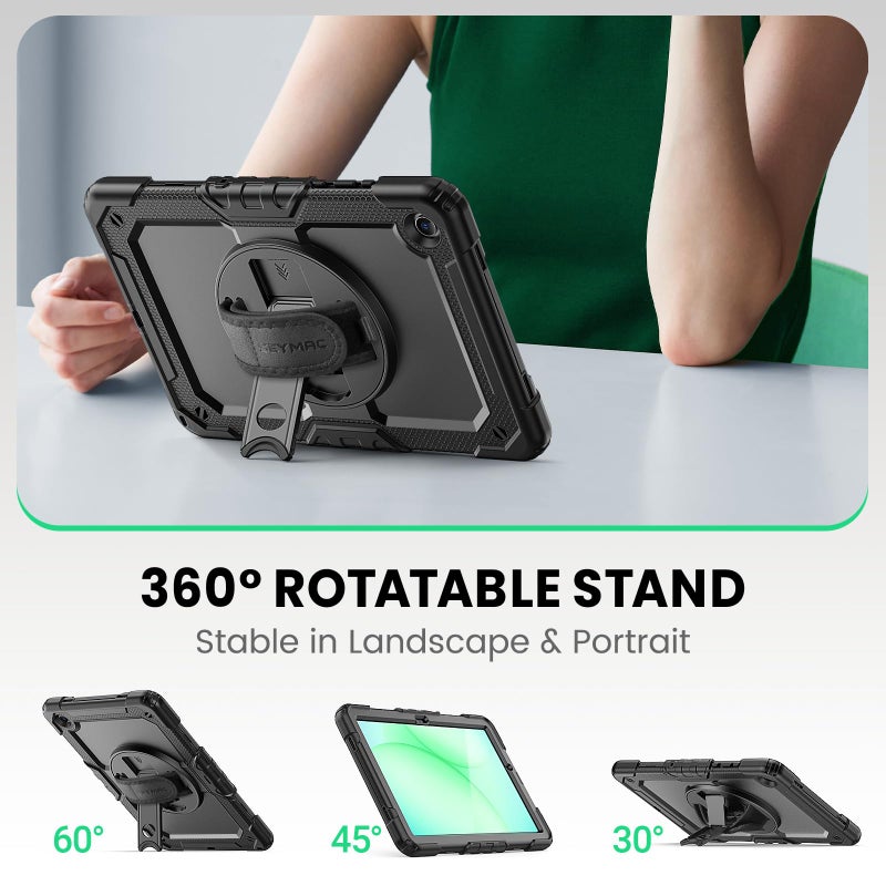 SEYMAC Case for Samsung Galaxy Tab A11+ Plus / A9+ Plus 11" 2026/2024, Heavy Duty Shockproof Protective Case with Screen Protector, Rotating Stand and Hand/Shoulder Strap, Black - Image 4