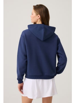 Los Ojos Navy Blue Wide Fit Hooded Sweatshirt Hooded Sweat  - Image 3