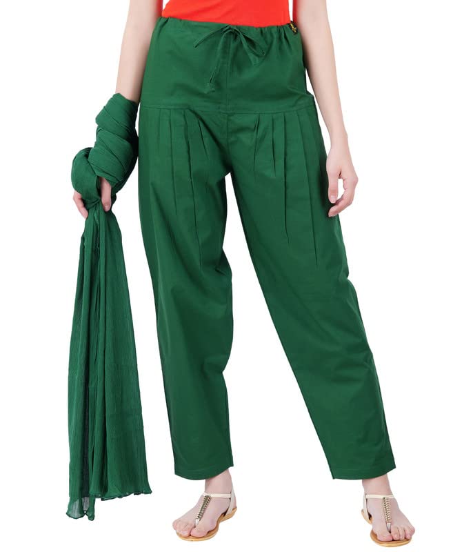 Happy Bunny Cotton Salwar Pant with Dupatta Colour Combo for Women – Ethnic Style, Comfort Fit with Drawstring, Ideal for Office, Festive, Casual (LG, Dark Green) - Image 1