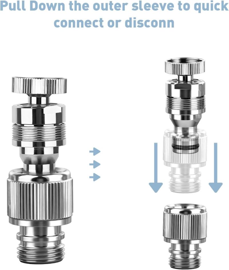 Sink Faucet Connector 55/64"-27 & 15/16"-27 Threads Rust-resistant Chrome-plated Brass - Tool-free Quick Connect Faucet Adapter for Kitchen Bathroom Laundry Room Garden Portable Washer Pet Bathing - Image 2