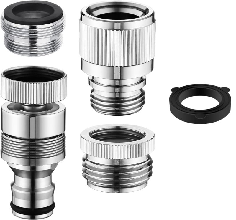 Sink Faucet Connector 55/64"-27 & 15/16"-27 Threads Rust-resistant Chrome-plated Brass - Tool-free Quick Connect Faucet Adapter for Kitchen Bathroom Laundry Room Garden Portable Washer Pet Bathing - Image 1