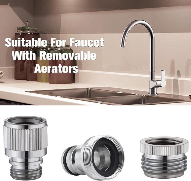 Sink Faucet Connector 55/64"-27 & 15/16"-27 Threads Rust-resistant Chrome-plated Brass - Tool-free Quick Connect Faucet Adapter for Kitchen Bathroom Laundry Room Garden Portable Washer Pet Bathing - Image 4