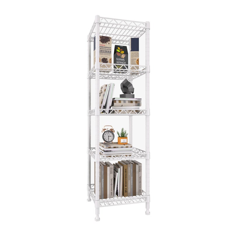 GIOTORENT 5 Tier Standing Shelving Metal Units, Adjustable Height Wire Shelf Display Rack for Laundry Bathroom Kitchen 11.8 W x 11.8 D x 50 H (5-Tier, White) - Image 1