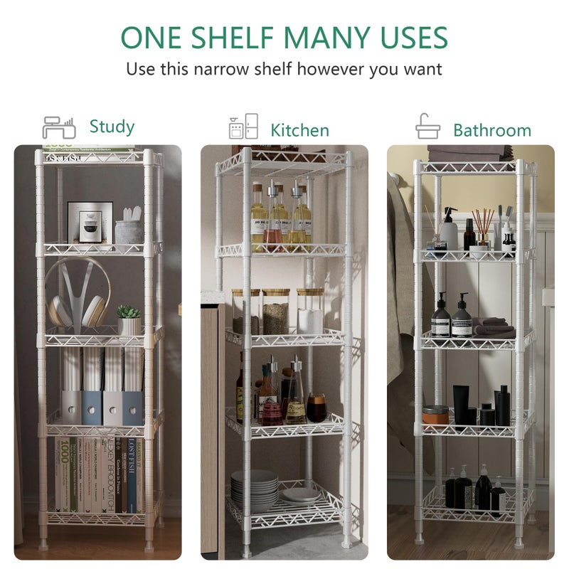GIOTORENT 5 Tier Standing Shelving Metal Units, Adjustable Height Wire Shelf Display Rack for Laundry Bathroom Kitchen 11.8 W x 11.8 D x 50 H (5-Tier, White) - Image 4