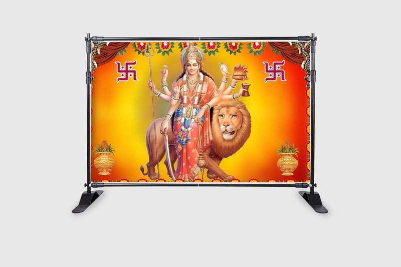 Backdropon Godess MAA Durga Sherawali MATA Design Backdrop Cloth for Pooja Decoration Traditional/Background Curtain for Festival Fabric Size 5Feet Height and 8Feet Width(5 * 8) - Image 2