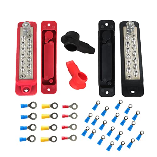 YSMN Busbar Bus Bar Power Distribution Block with Cover 12V 180A 12 Points DC Black Red Pair - Image 1