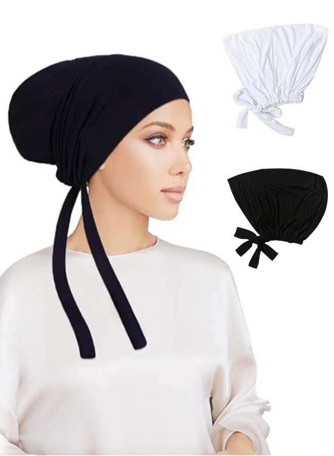 2PCS Hijab Cap, Women scarf hijab, Muslim under hijab head cap for Women, Islamic Headscarf Bonnet Cap Hijab with Adjustable Tie-Back Closure - Image 1
