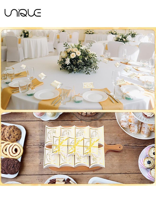 Unique 20 Pcs Thank You Pillow Boxes - 3.5x2.6x1 Inch Small Wedding Favor Pillow Gift Boxes - Thank You Candy Favor Treat Bag for Wedding Bridal Shower Baby Shower Birthday Party - Send Gold Ribbon (White/Gold) - Image 4