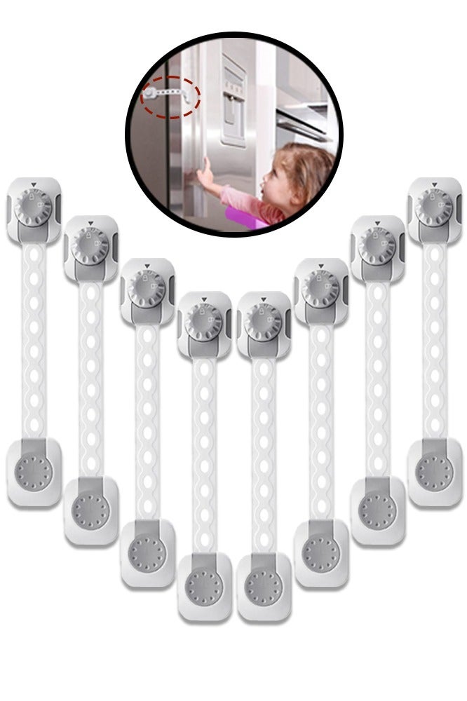 ABJ 8-Pack Baby Safety Cabinet Locks – Adjustable Childproof Latches with Strong Double Button System – Easy for Adults, Secure for Babies – for Drawers, Doors, Fridge - Image 1