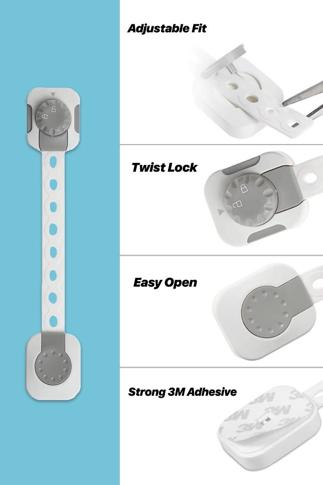 ABJ 8-Pack Baby Safety Cabinet Locks – Adjustable Childproof Latches with Strong Double Button System – Easy for Adults, Secure for Babies – for Drawers, Doors, Fridge - Image 5