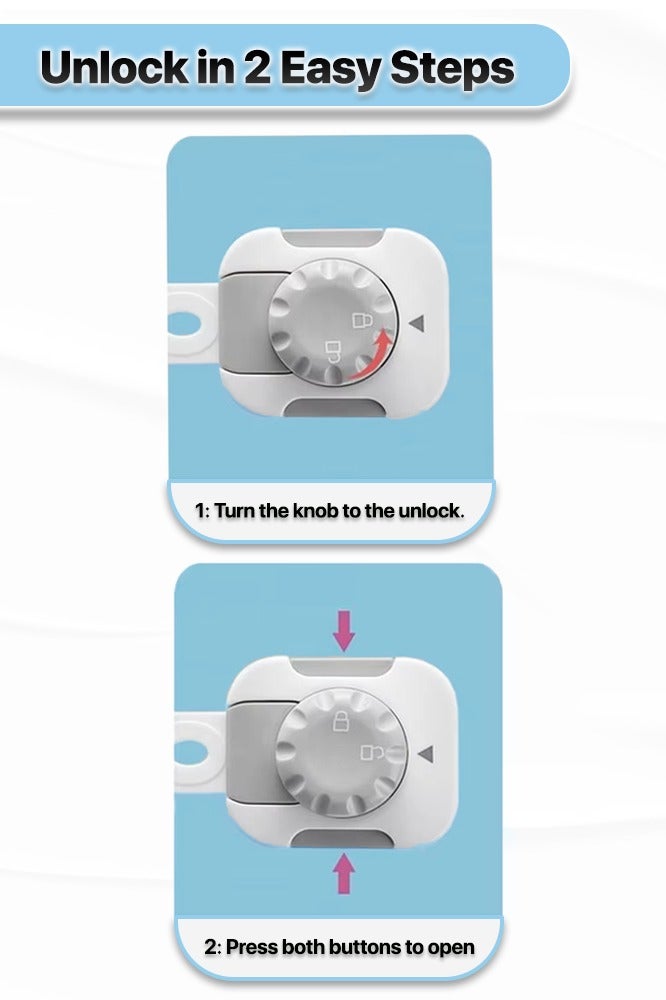 ABJ 8-Pack Baby Safety Cabinet Locks – Adjustable Childproof Latches with Strong Double Button System – Easy for Adults, Secure for Babies – for Drawers, Doors, Fridge - Image 3