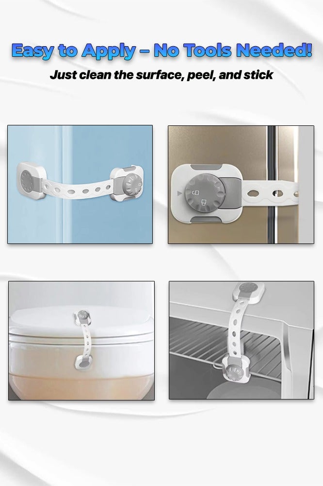 ABJ 8-Pack Baby Safety Cabinet Locks – Adjustable Childproof Latches with Strong Double Button System – Easy for Adults, Secure for Babies – for Drawers, Doors, Fridge - Image 4