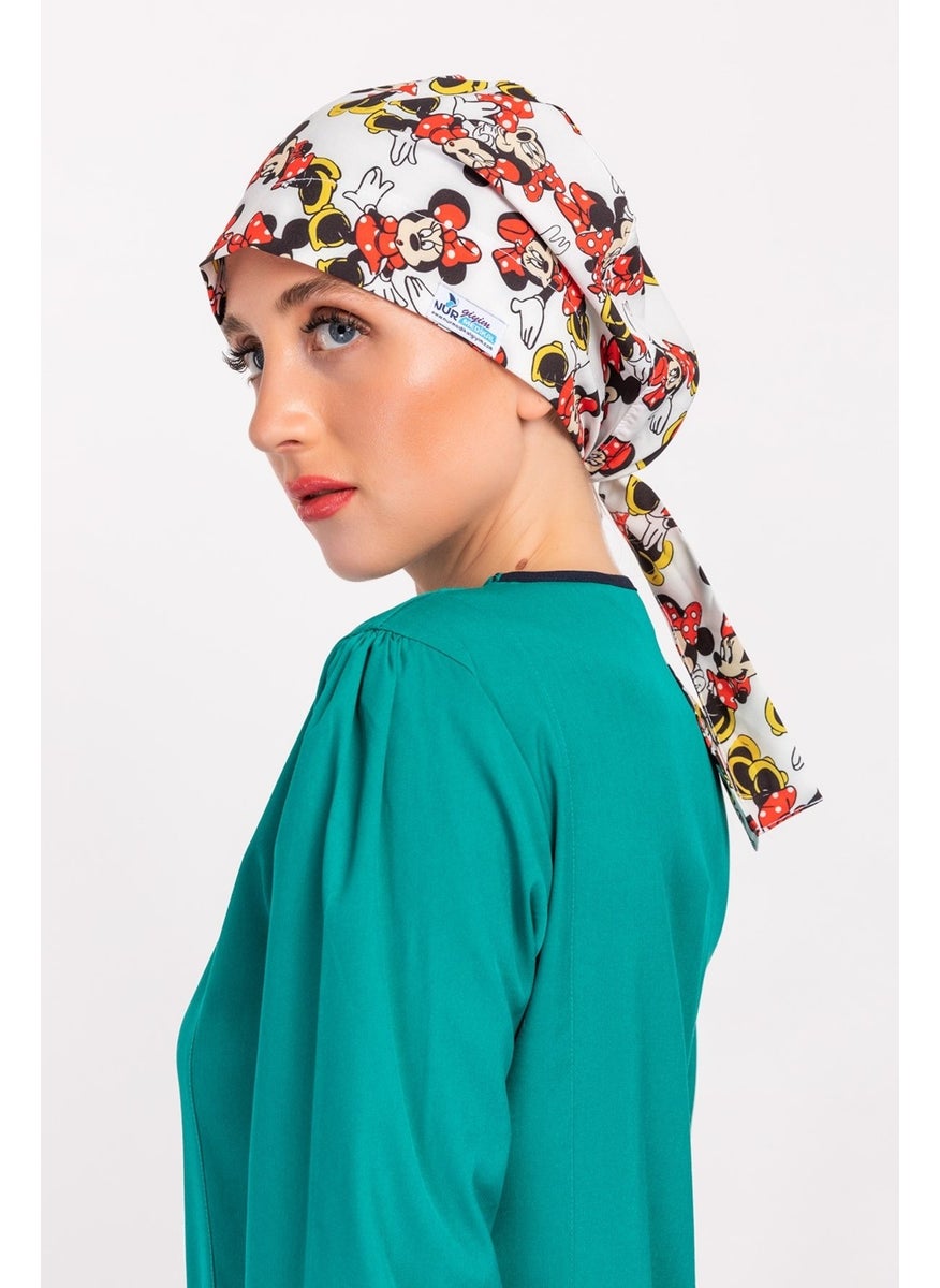 Nur Medikal Giyim Nur Medical Clothing White Minnie Mouse Nurse Doctor Hijab Bonnet  - Image 3