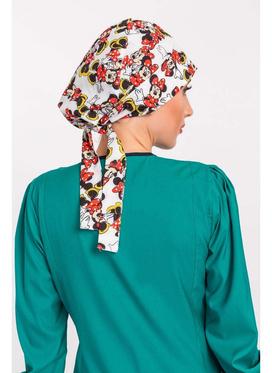 Nur Medikal Giyim Nur Medical Clothing White Minnie Mouse Nurse Doctor Hijab Bonnet  - Image 5
