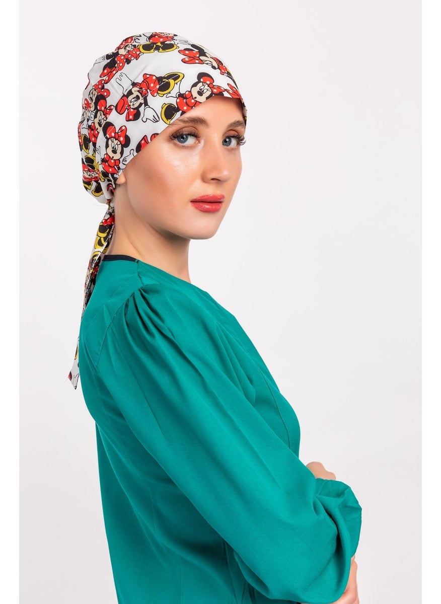 Nur Medikal Giyim Nur Medical Clothing White Minnie Mouse Nurse Doctor Hijab Bonnet  - Image 4