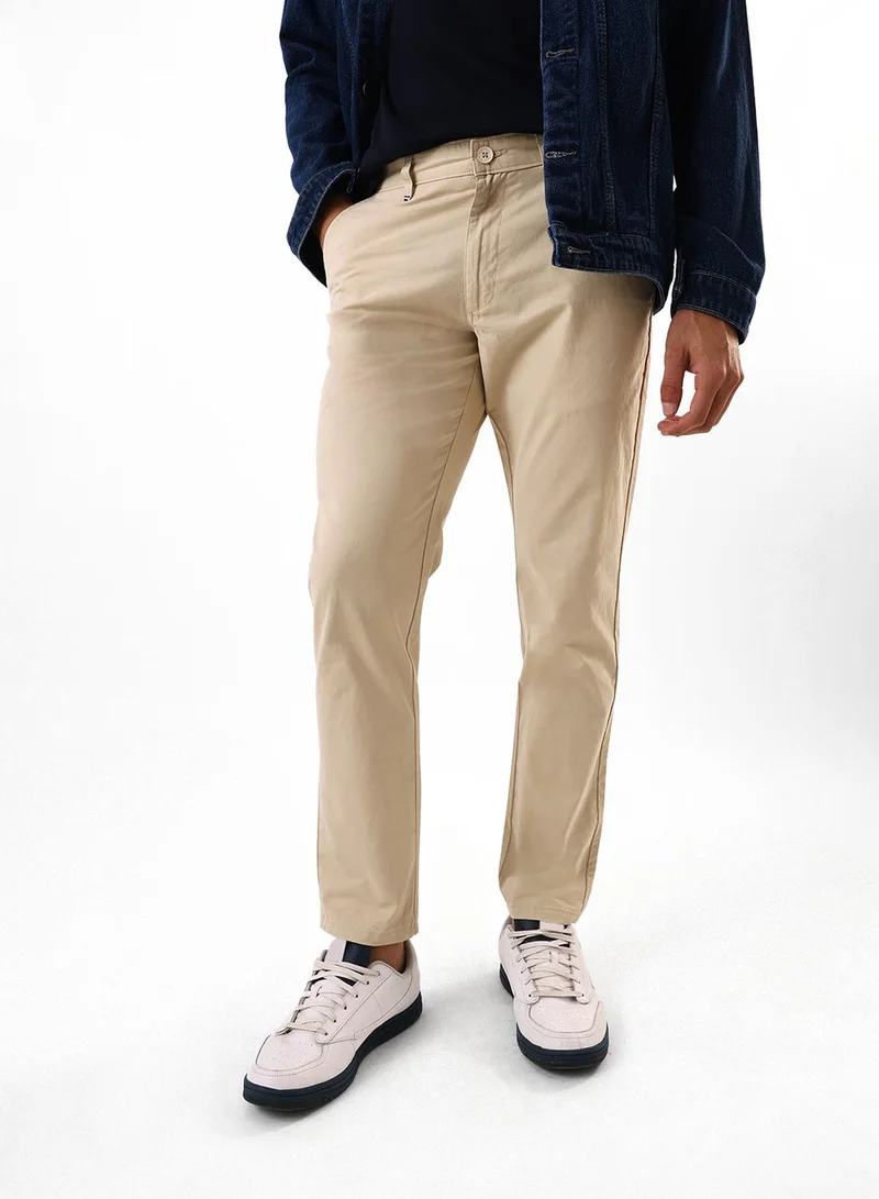 Dennis Lingo Men's Beige 100% Cotton Full Chinos Slim Fit Trouser