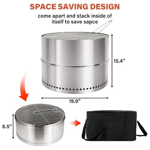 HGD 20 inch Smokeless Firepit Outdoor, Portable Smokeless Fire Pit for Camping with Travel Bag, Stainless Steel Wood Burning Stove for Backyard & Patio, Easy Setup & Compact Storage - Image 4