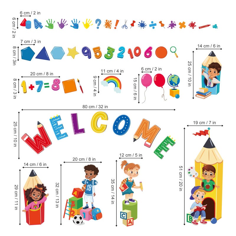 wondever Reading Corner Kids Pencils Wall Stickers Equality Theme Numbers Shapes Peel and Stick Wall Art Decals for Classroom Playroom Kids Room - Image 4