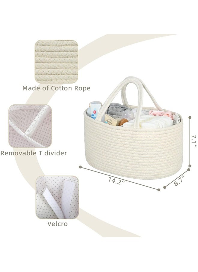 Hihonor Baby Diaper Caddy, Nursery Storage Bin and Car Organizer for Diapers and Baby Wipes, Cotton Rope Diaper Basket Caddy, Changing Table Diaper Storage Caddy Baby Gift Baskets(White)  - Image 2