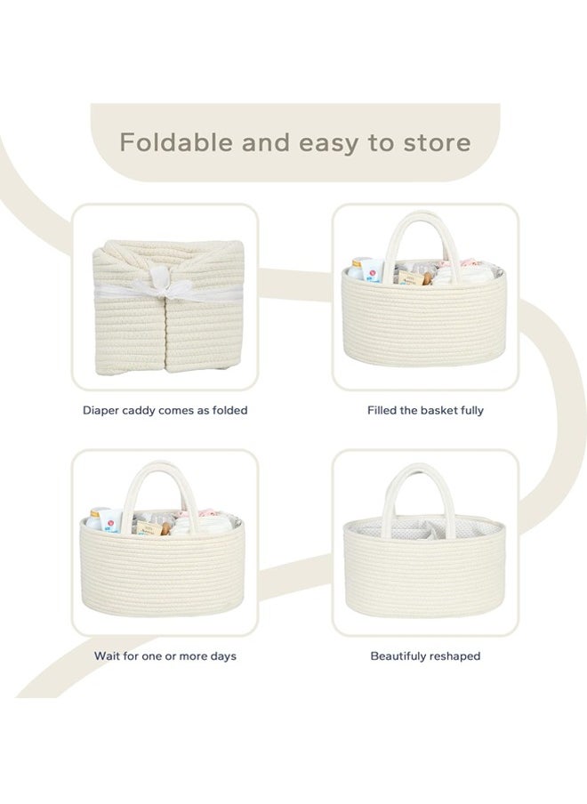Hihonor Baby Diaper Caddy, Nursery Storage Bin and Car Organizer for Diapers and Baby Wipes, Cotton Rope Diaper Basket Caddy, Changing Table Diaper Storage Caddy Baby Gift Baskets(White)  - Image 3