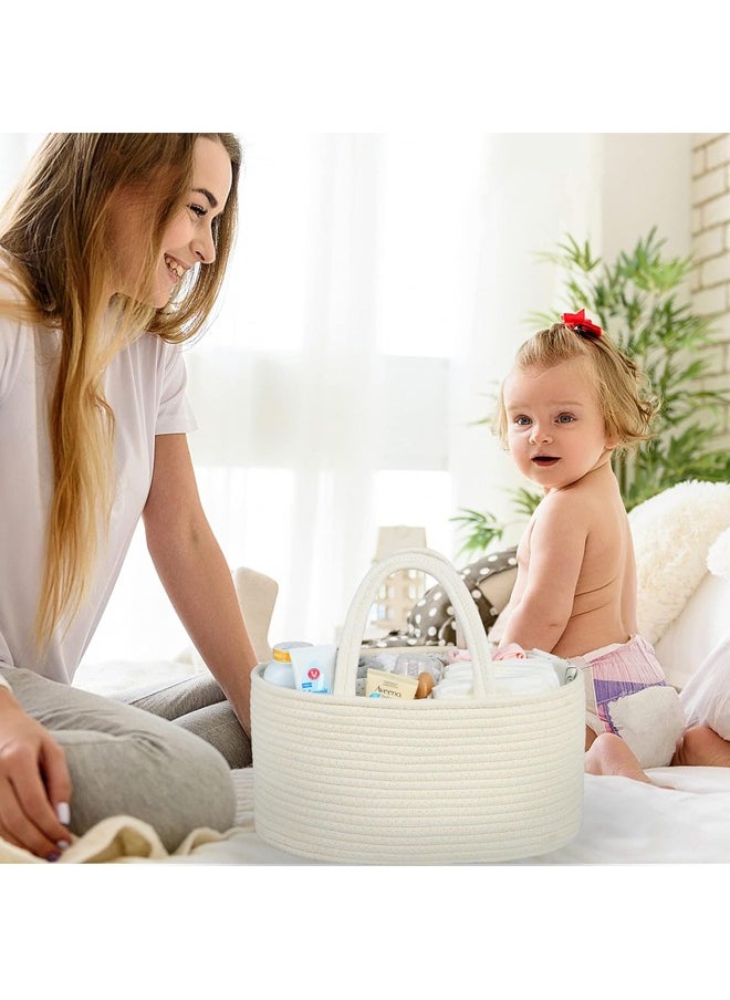 Hihonor Baby Diaper Caddy, Nursery Storage Bin and Car Organizer for Diapers and Baby Wipes, Cotton Rope Diaper Basket Caddy, Changing Table Diaper Storage Caddy Baby Gift Baskets(White)  - Image 4