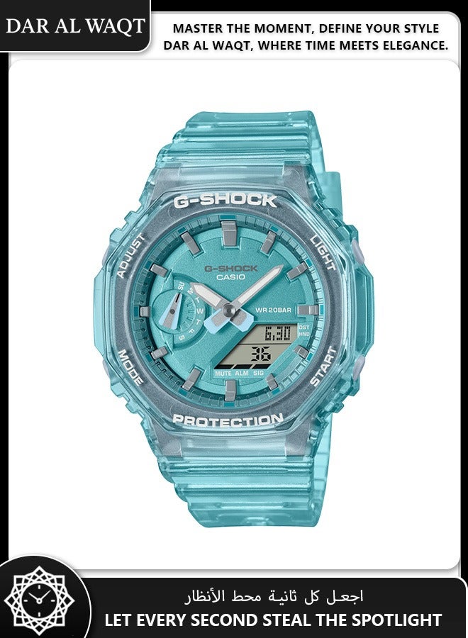 كاسيو ساعة كاسيو جي شوك GMA-S2100SK-2A المعدنية القزحية الرفيعة - تشطيب مستقطب أزرق/وردي، شاشة رقمية وعقارب، هيكل كربوني واقي - Image 1