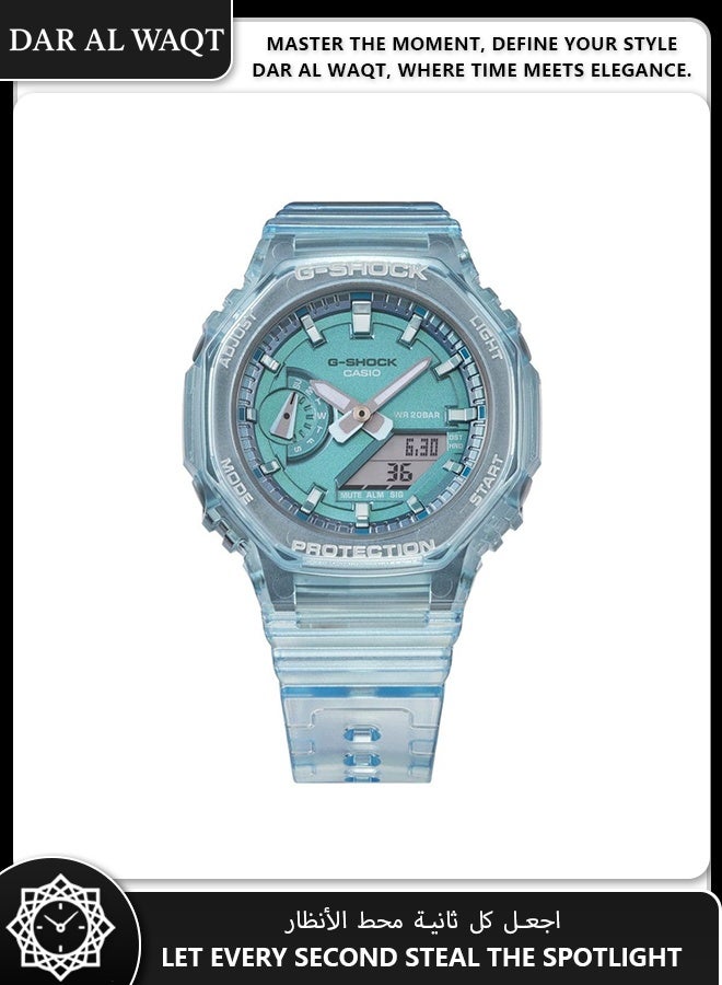 كاسيو ساعة كاسيو جي شوك GMA-S2100SK-2A المعدنية القزحية الرفيعة - تشطيب مستقطب أزرق/وردي، شاشة رقمية وعقارب، هيكل كربوني واقي - Image 3