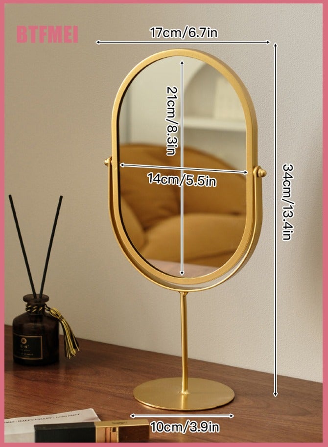 بتفمي مرآة مكياج ذهبية مع حامل معدني، دوران 360 درجة، مرآة طاولة محمولة دائرية أنيقة لتزيين الطاولة والمكتب وغرفة النوم - Image 3