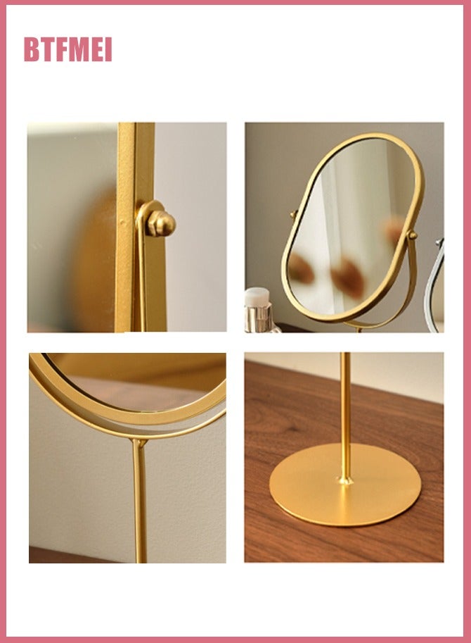 بتفمي مرآة مكياج ذهبية مع حامل معدني، دوران 360 درجة، مرآة طاولة محمولة دائرية أنيقة لتزيين الطاولة والمكتب وغرفة النوم - Image 4
