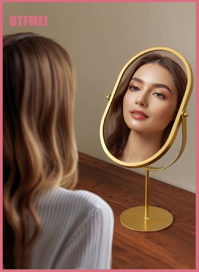 بتفمي مرآة مكياج ذهبية مع حامل معدني، دوران 360 درجة، مرآة طاولة محمولة دائرية أنيقة لتزيين الطاولة والمكتب وغرفة النوم - Image 5