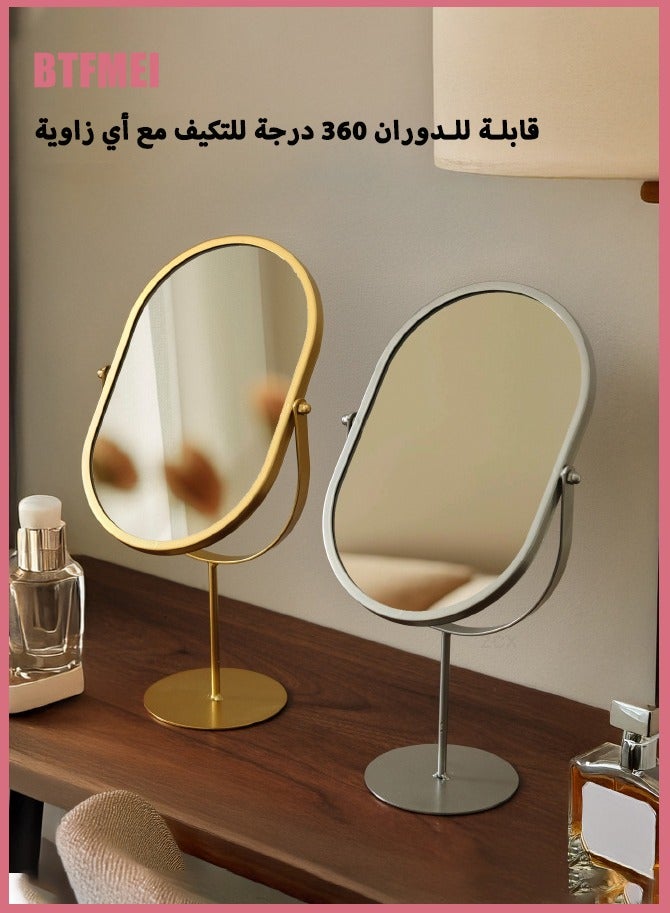 بتفمي مرآة مكياج ذهبية مع حامل معدني، دوران 360 درجة، مرآة طاولة محمولة دائرية أنيقة لتزيين الطاولة والمكتب وغرفة النوم - Image 2