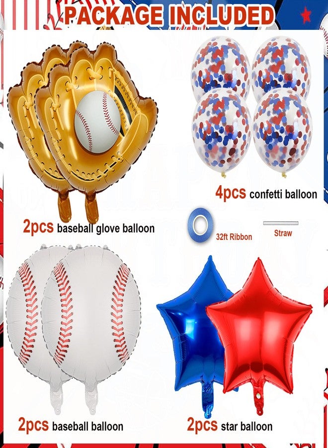 HEPAPATE Baseball Birthday Party Balloons, 32 Inch Navy Blue Foil Number 7 Balloon, Baseball Glove Foil Balloon, Red Blue Star Confetti Balloon for 7th Birthday Sports Theme Party Supplies - Image 3